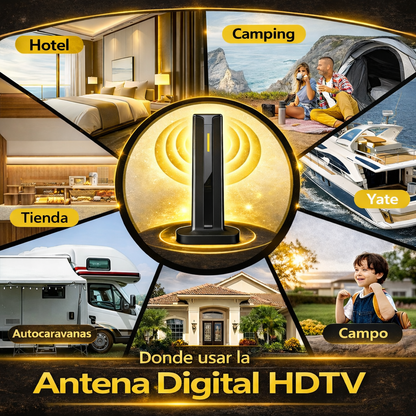 Antena digital HDTV recibiendo canales locales en alta definición