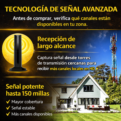 Antena digital HDTV con cable coaxial de conexión al televisor