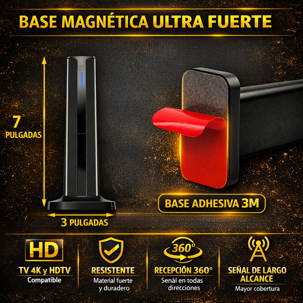 Antena digital HDTV con caja y accesorios incluidos en el empaque