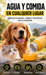 Botella con Tazones para Agua y Comida de Mascotas