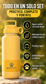 Botella con Tazones para Agua y Comida de Mascotas
