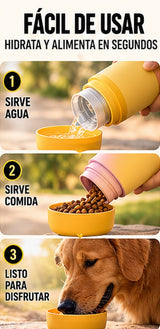Botella con Tazones para Agua y Comida de Mascotas
