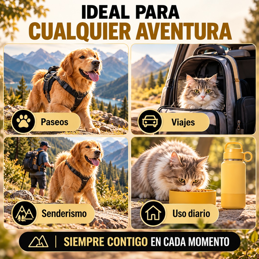 Botella con Tazones para Agua y Comida de Mascotas