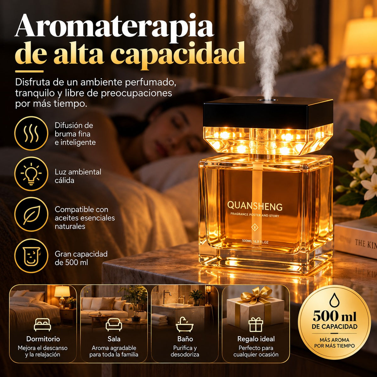 Difusor de Aroma con Luz LED 500 ml